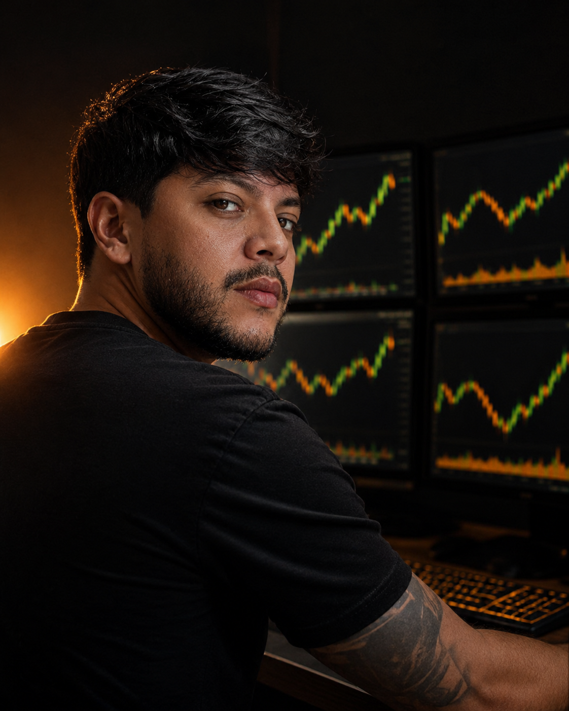 Lucas Thierry operando em frente aos monitores